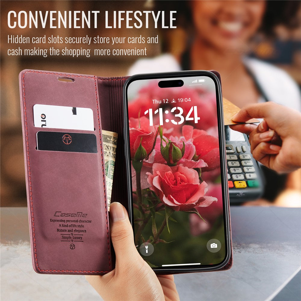CASEME 013 Series For iPhone 16 Case Card Holder Stand Leather Phone Cover