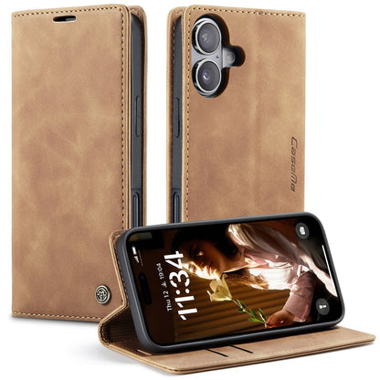 CASEME 013 Series For iPhone 16 Case Card Holder Stand Leather Phone Cover