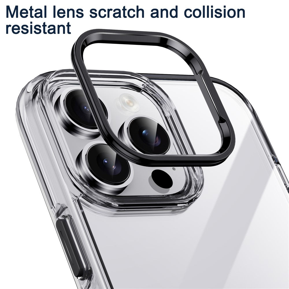 IPAKY For iPhone 16 Pro Max Clear Case Metal Lens Frame Shockproof TPU Phone Cover