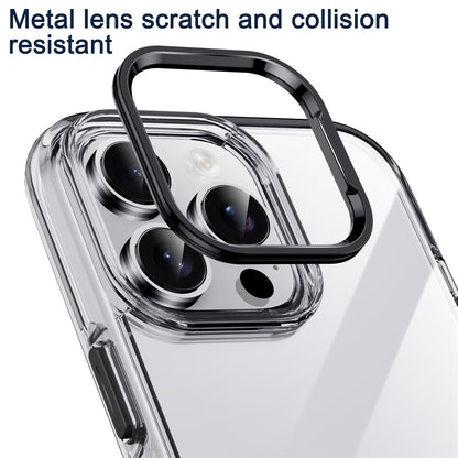IPAKY For iPhone 16 Pro Max Clear Case Metal Lens Frame Shockproof TPU Phone Cover