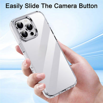 IPAKY For iPhone 16 Pro Max Clear Case Metal Lens Frame Shockproof TPU Phone Cover