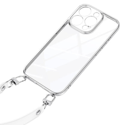 SULADA For iPhone 16 Pro Case Electroplating Ultra Clear Soft TPU Phone Cover with PU Wrist Strap