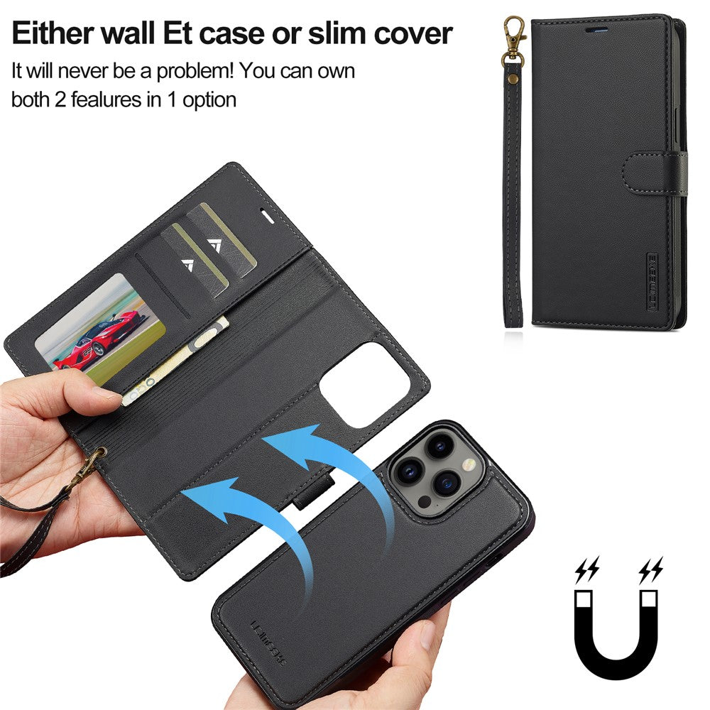 LC.IMEEKE L2 Series for iPhone 14 Pro Case PU Leather Wallet Detachable Magnetic Phone Cover