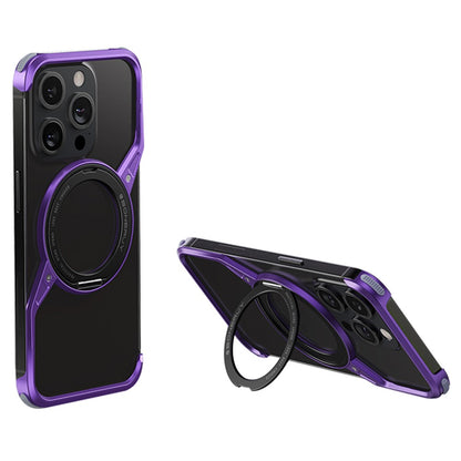 For iPhone 14 Pro Bumper Phone Case Rotary Ring Kickstand Aluminium Alloy S-Shape Magnetic Cover
