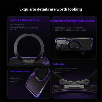 For iPhone 14 Pro Bumper Phone Case Rotary Ring Kickstand Aluminium Alloy S-Shape Magnetic Cover