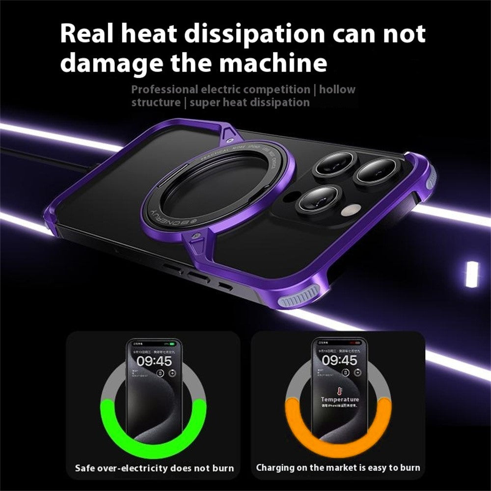 For iPhone 14 Pro Bumper Phone Case Rotary Ring Kickstand Aluminium Alloy S-Shape Magnetic Cover