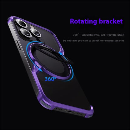 For iPhone 14 Pro Bumper Phone Case Rotary Ring Kickstand Aluminium Alloy S-Shape Magnetic Cover