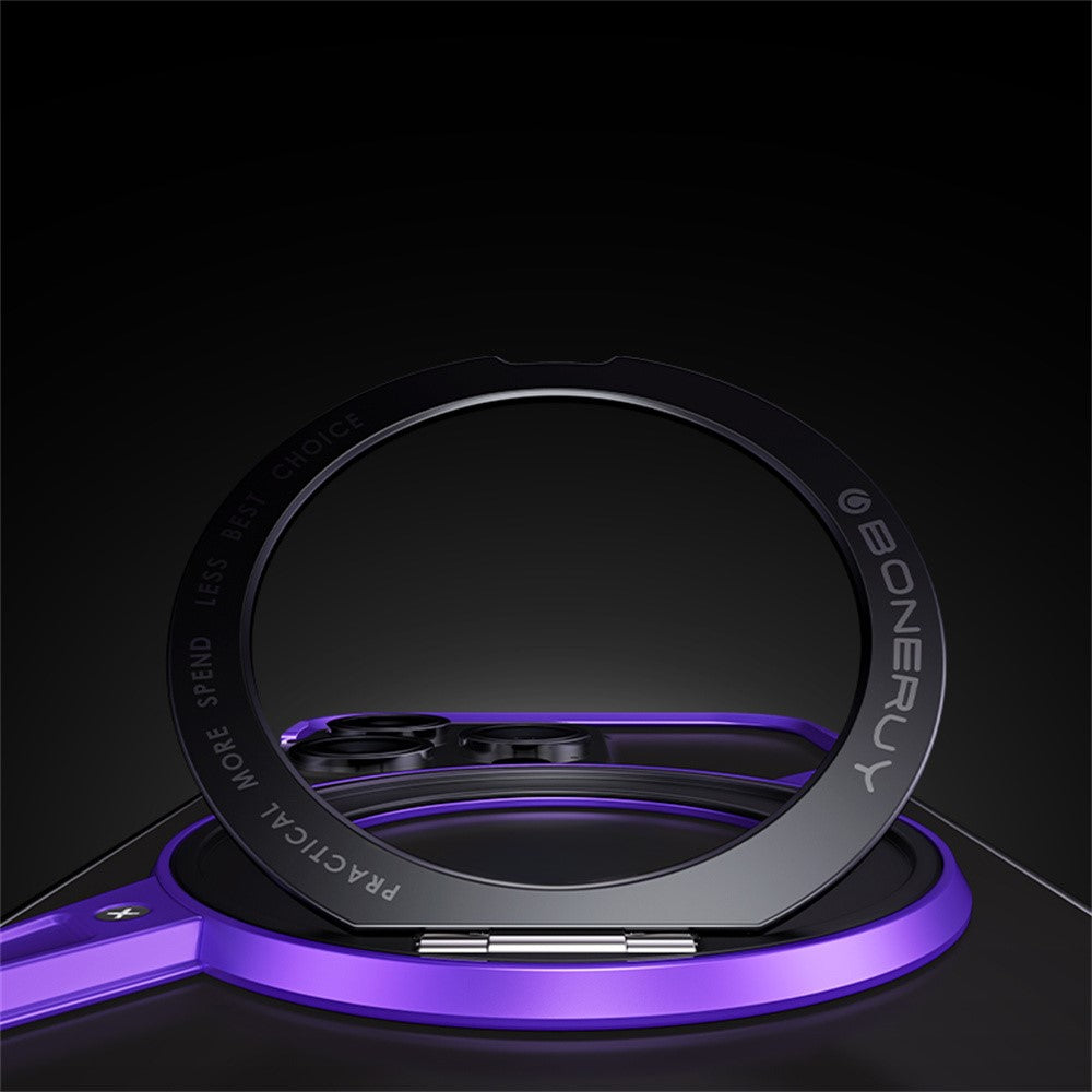 For iPhone 14 Pro Bumper Phone Case Rotary Ring Kickstand Aluminium Alloy S-Shape Magnetic Cover