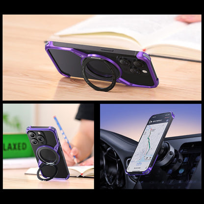 For iPhone 14 Pro Bumper Phone Case Rotary Ring Kickstand Aluminium Alloy S-Shape Magnetic Cover