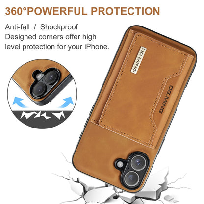 DG.MING M2 Series for iPhone 16 Case PU+PC+TPU Phone Cover Detachable Wallet