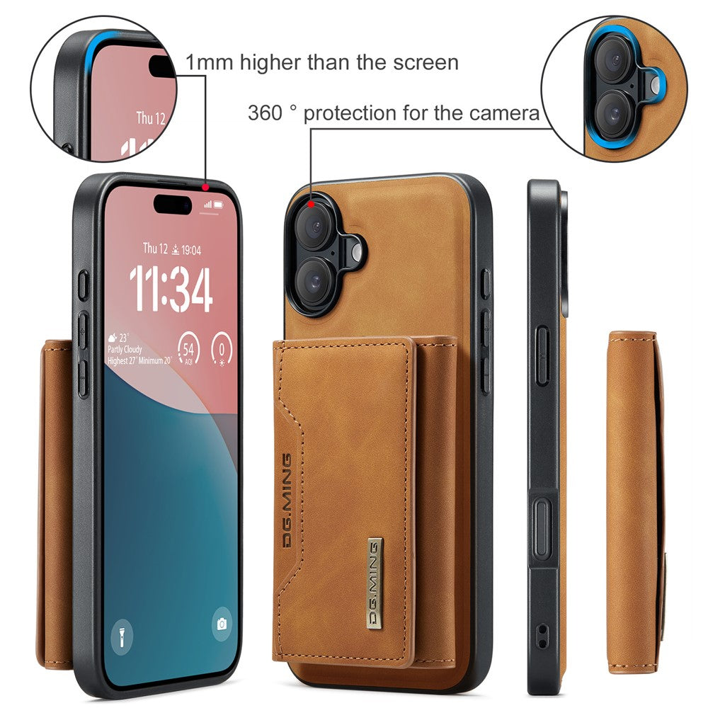 DG.MING M2 Series for iPhone 16 Case PU+PC+TPU Phone Cover Detachable Wallet
