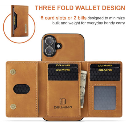 DG.MING M2 Series for iPhone 16 Case PU+PC+TPU Phone Cover Detachable Wallet