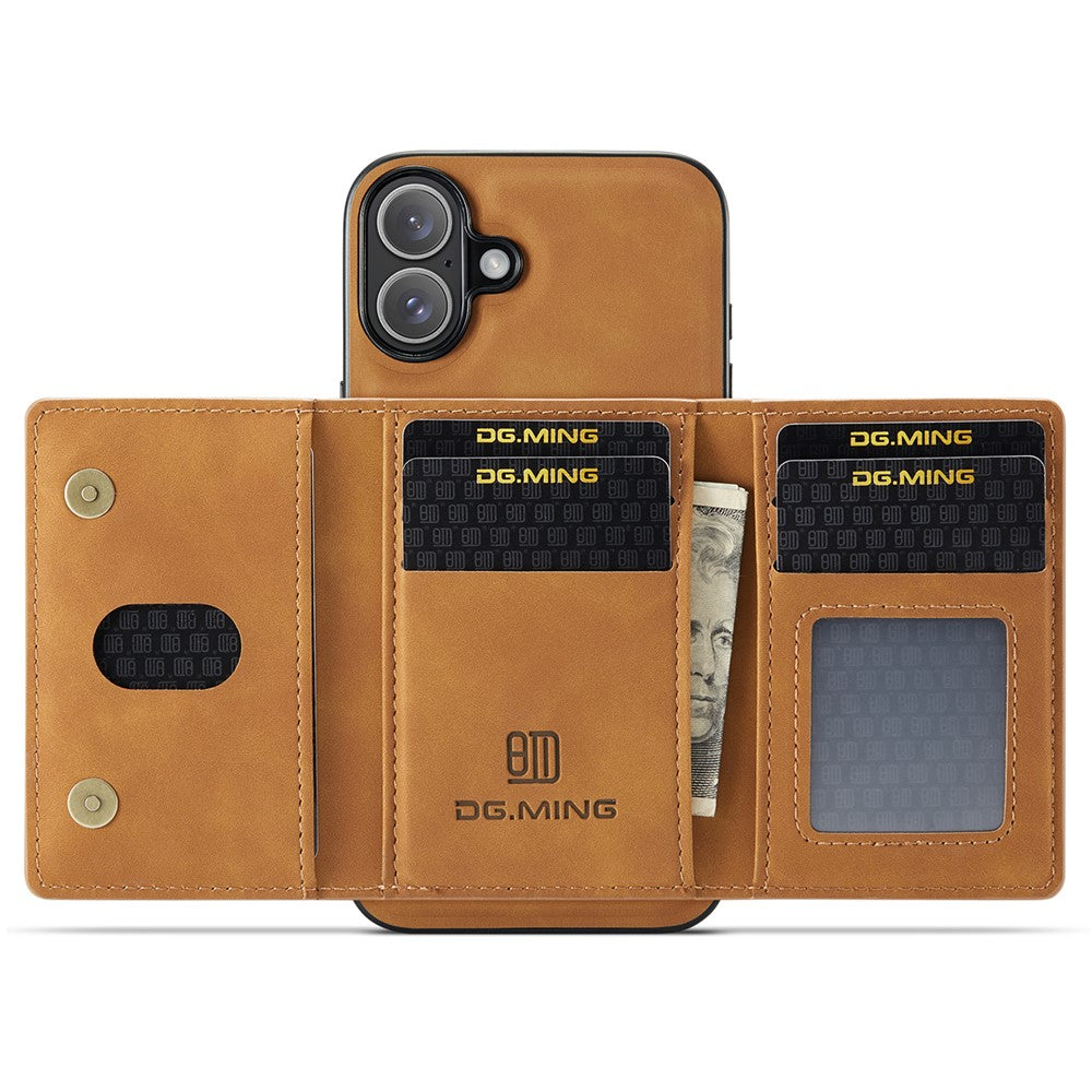 DG.MING M2 Series for iPhone 16 Case PU+PC+TPU Phone Cover Detachable Wallet
