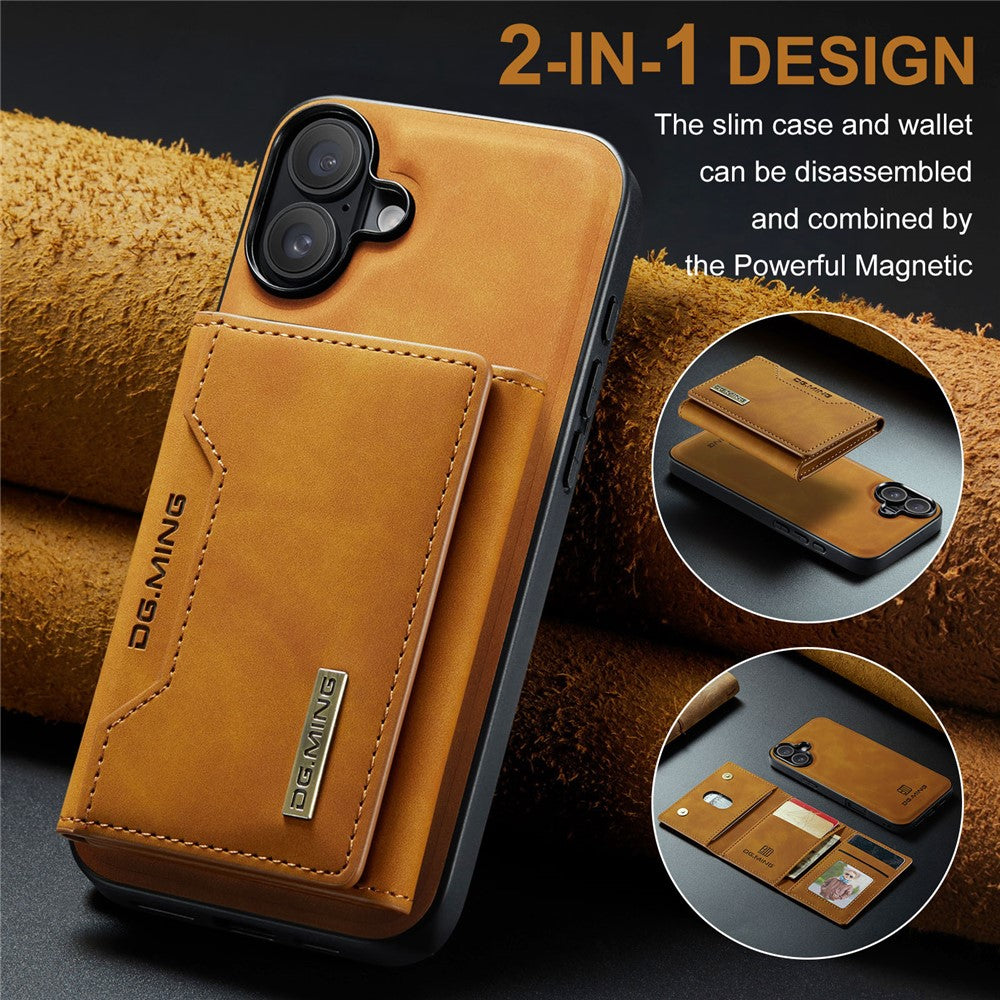 DG.MING M2 Series for iPhone 16 Case PU+PC+TPU Phone Cover Detachable Wallet
