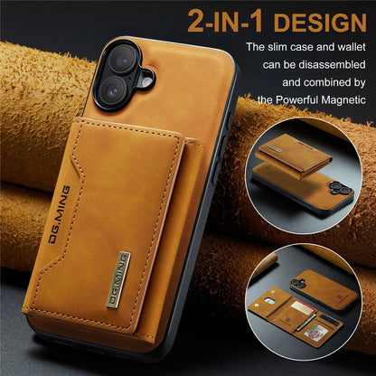DG.MING M2 Series for iPhone 16 Case PU+PC+TPU Phone Cover Detachable Wallet