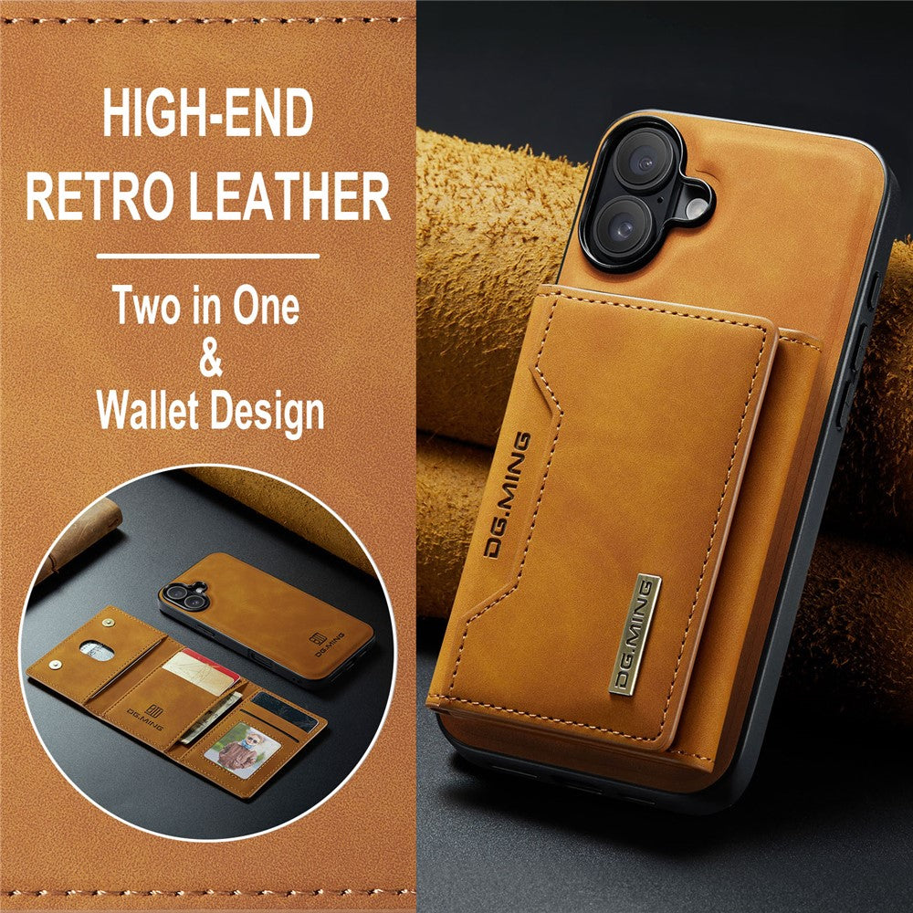 DG.MING M2 Series for iPhone 16 Case PU+PC+TPU Phone Cover Detachable Wallet