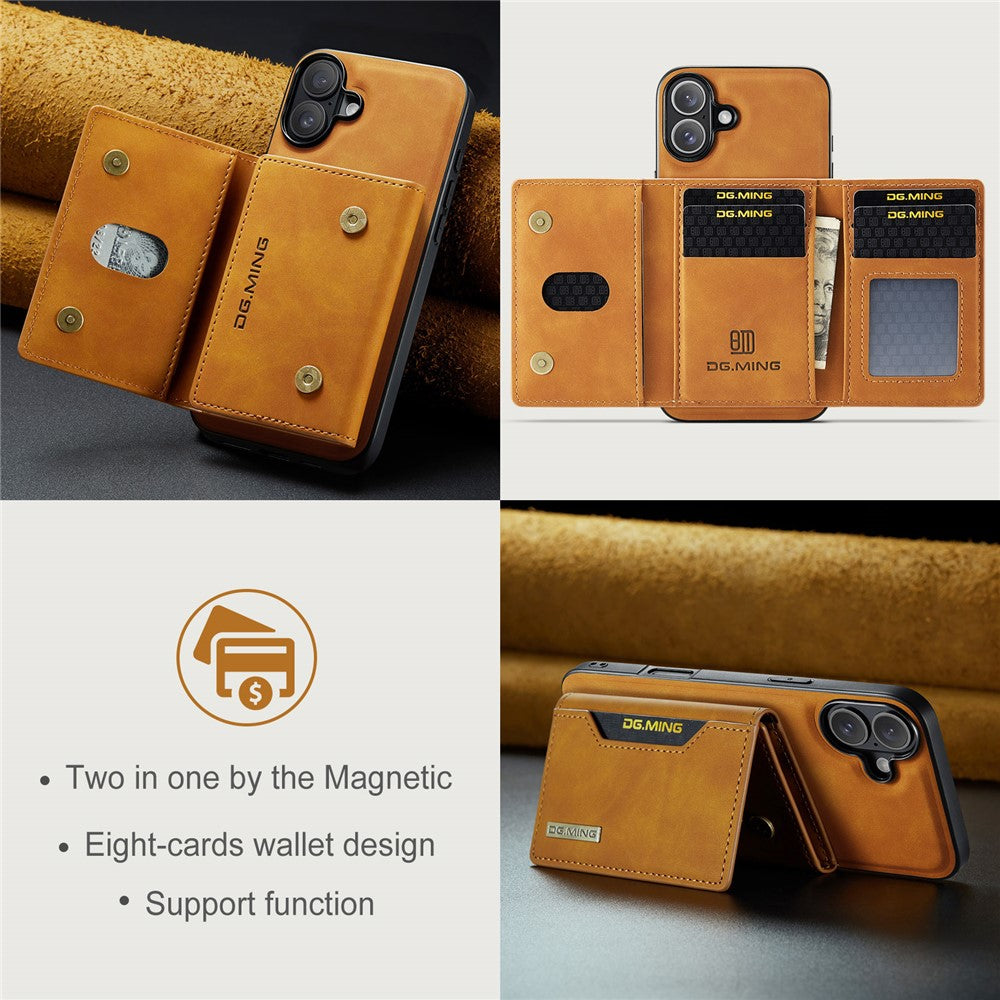 DG.MING M2 Series for iPhone 16 Case PU+PC+TPU Phone Cover Detachable Wallet