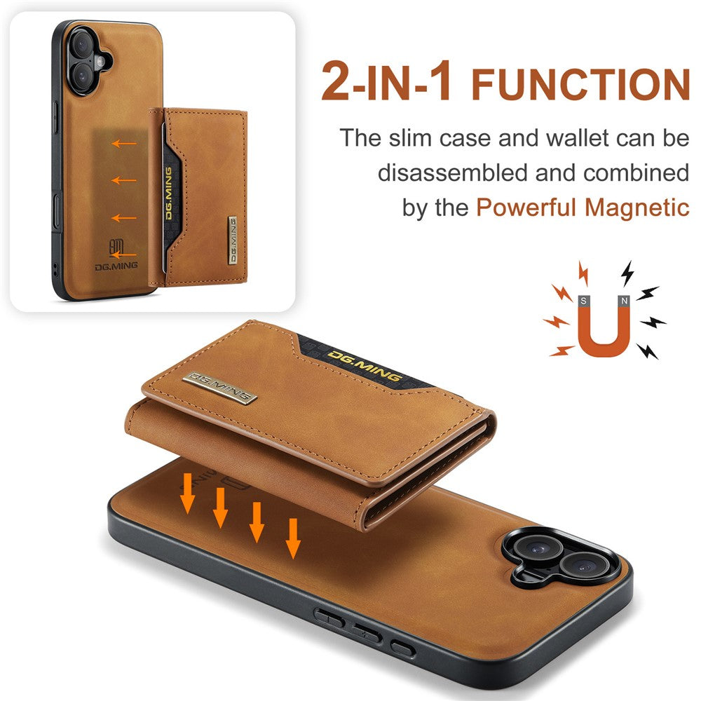 DG.MING M2 Series for iPhone 16 Case PU+PC+TPU Phone Cover Detachable Wallet