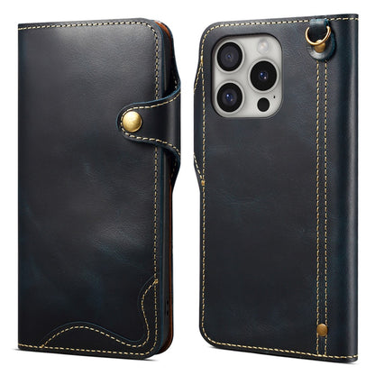 For iPhone 16 Pro Max Case Waxy Genuine Cow Leather Phone Wallet Shockproof Cover