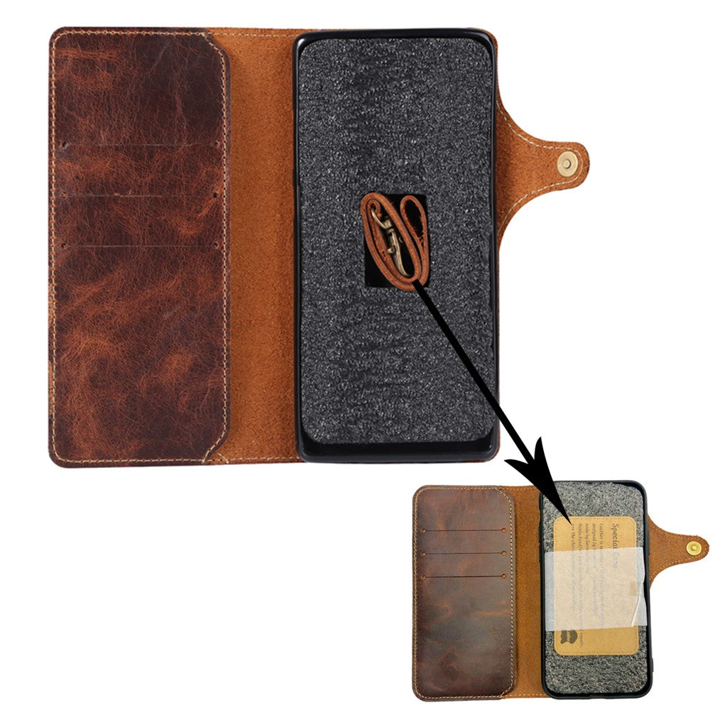 For iPhone 16 Pro Max Case Waxy Genuine Cow Leather Phone Wallet Shockproof Cover