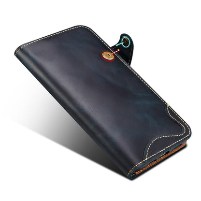 For iPhone 16 Pro Max Case Waxy Genuine Cow Leather Phone Wallet Shockproof Cover