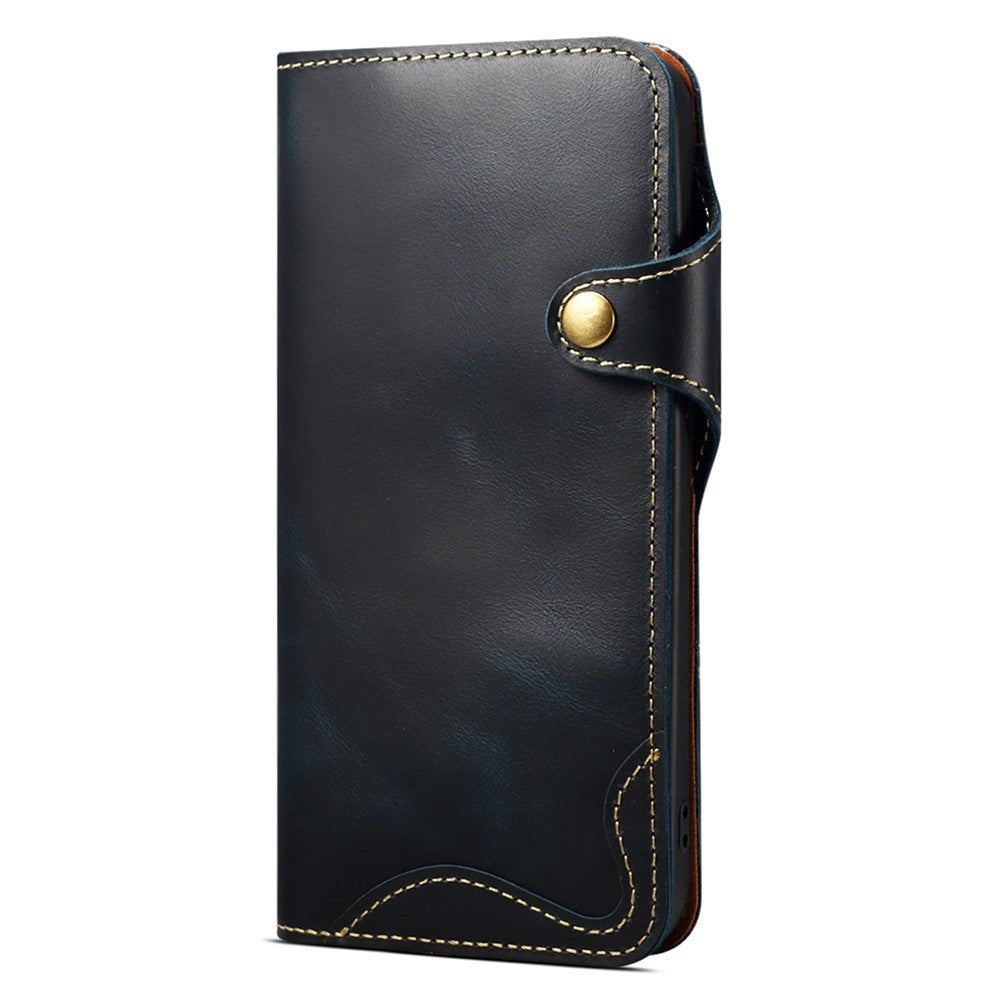 For iPhone 16 Pro Max Case Waxy Genuine Cow Leather Phone Wallet Shockproof Cover