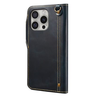 For iPhone 16 Pro Max Case Waxy Genuine Cow Leather Phone Wallet Shockproof Cover