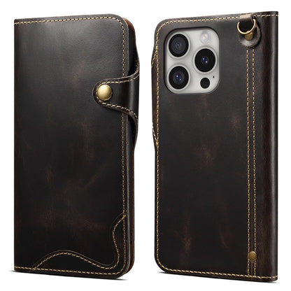For iPhone 16 Pro Max Case Waxy Genuine Cow Leather Phone Wallet Shockproof Cover