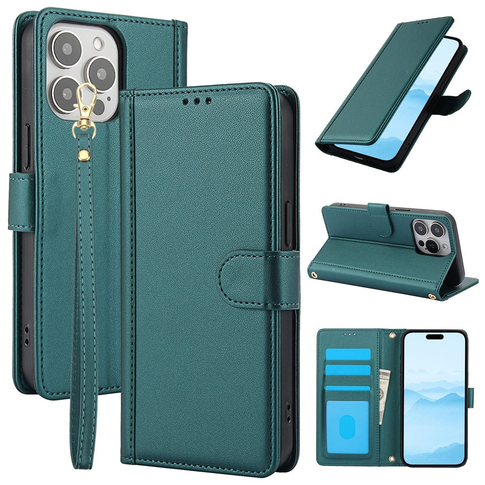 SY-003 For iPhone 14 Pro Case PU Leather Stand View Phone Wallet Cover with Hand Strap