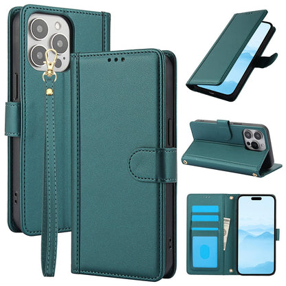 SY-003 For iPhone 14 Pro Case PU Leather Stand View Phone Wallet Cover with Hand Strap