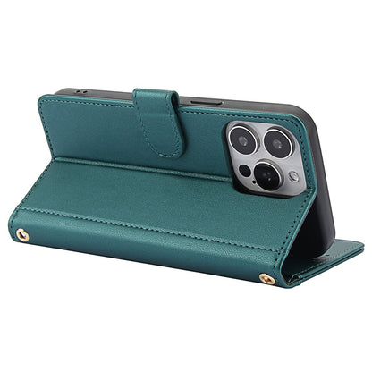 SY-003 For iPhone 14 Pro Case PU Leather Stand View Phone Wallet Cover with Hand Strap