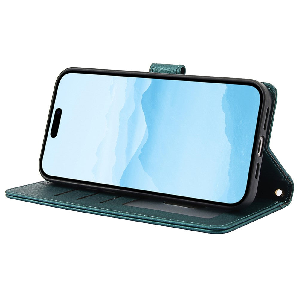 SY-003 For iPhone 14 Pro Case PU Leather Stand View Phone Wallet Cover with Hand Strap