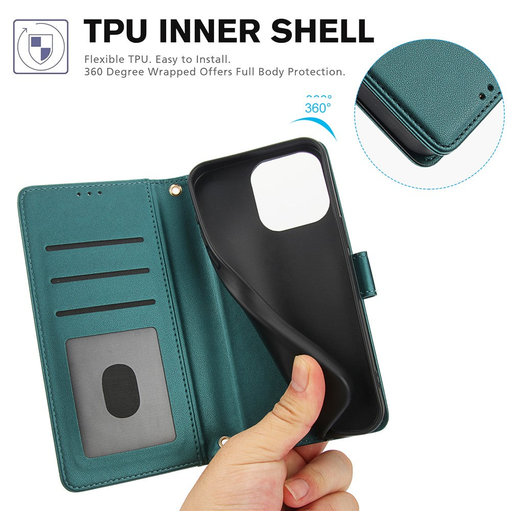 SY-003 For iPhone 14 Pro Case PU Leather Stand View Phone Wallet Cover with Hand Strap