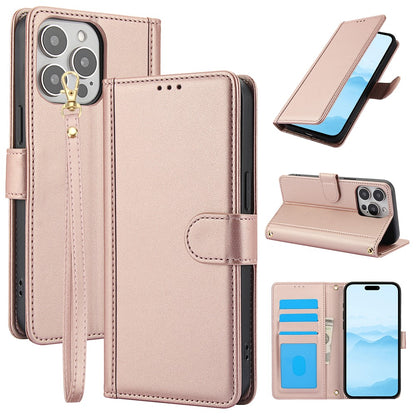 SY-003 For iPhone 14 Pro Case PU Leather Stand View Phone Wallet Cover with Hand Strap