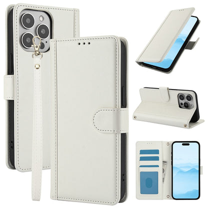 SY-003 For iPhone 14 Pro Case PU Leather Stand View Phone Wallet Cover with Hand Strap
