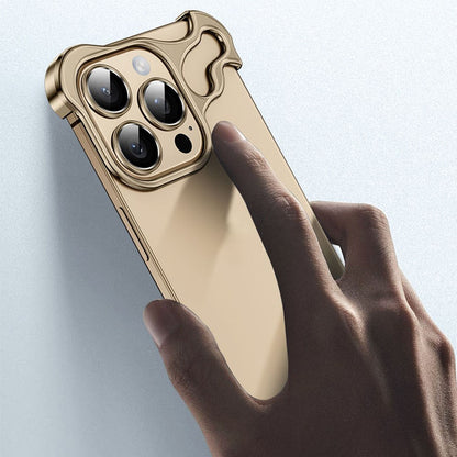For iPhone 16 Pro Bumper Case Metal Frameless Shockproof Cover with Camera Lens Protector