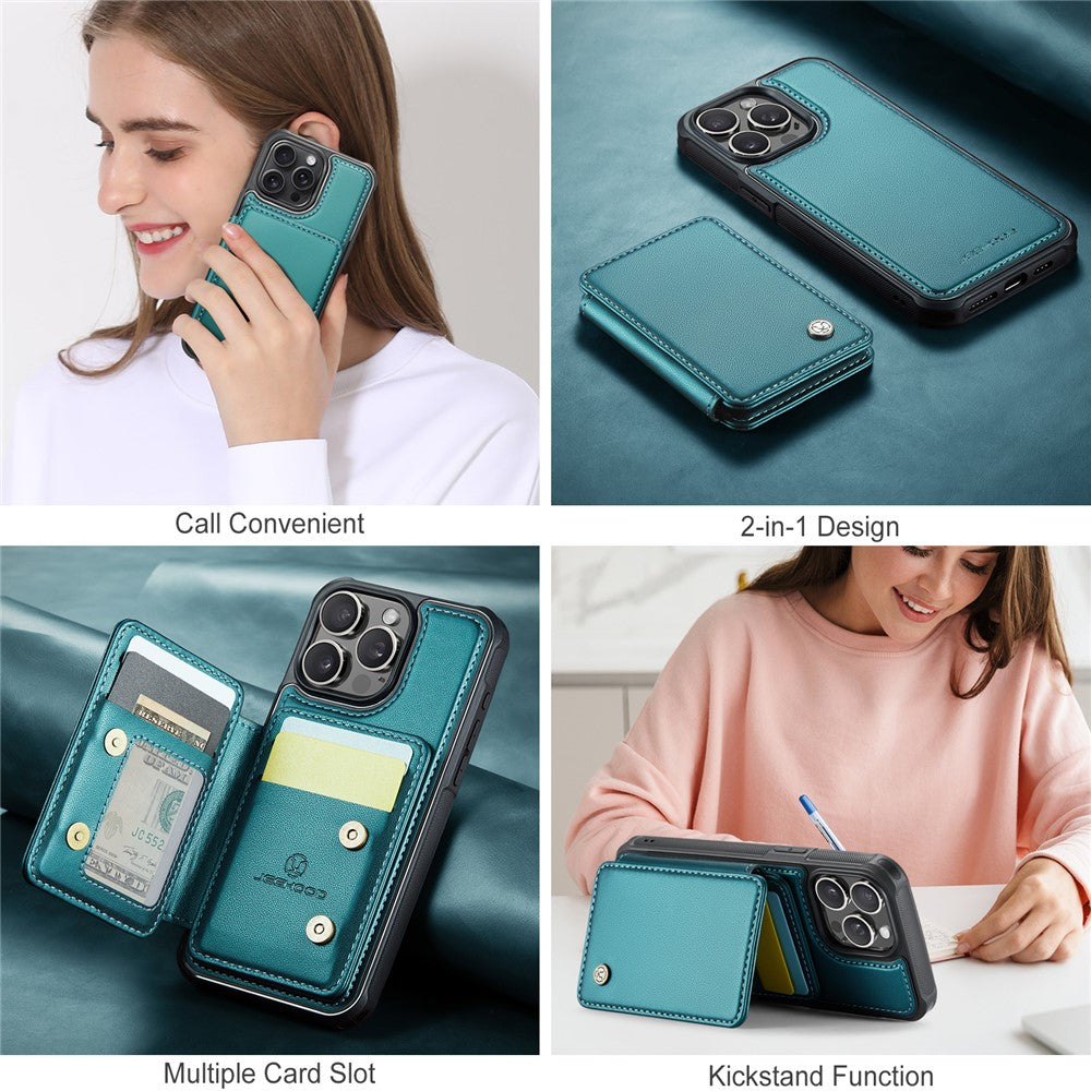 JEEHOOD J05 For iPhone 16 Pro Max Case Leather Mobile Cover with Detachable Magnetic Card Bag