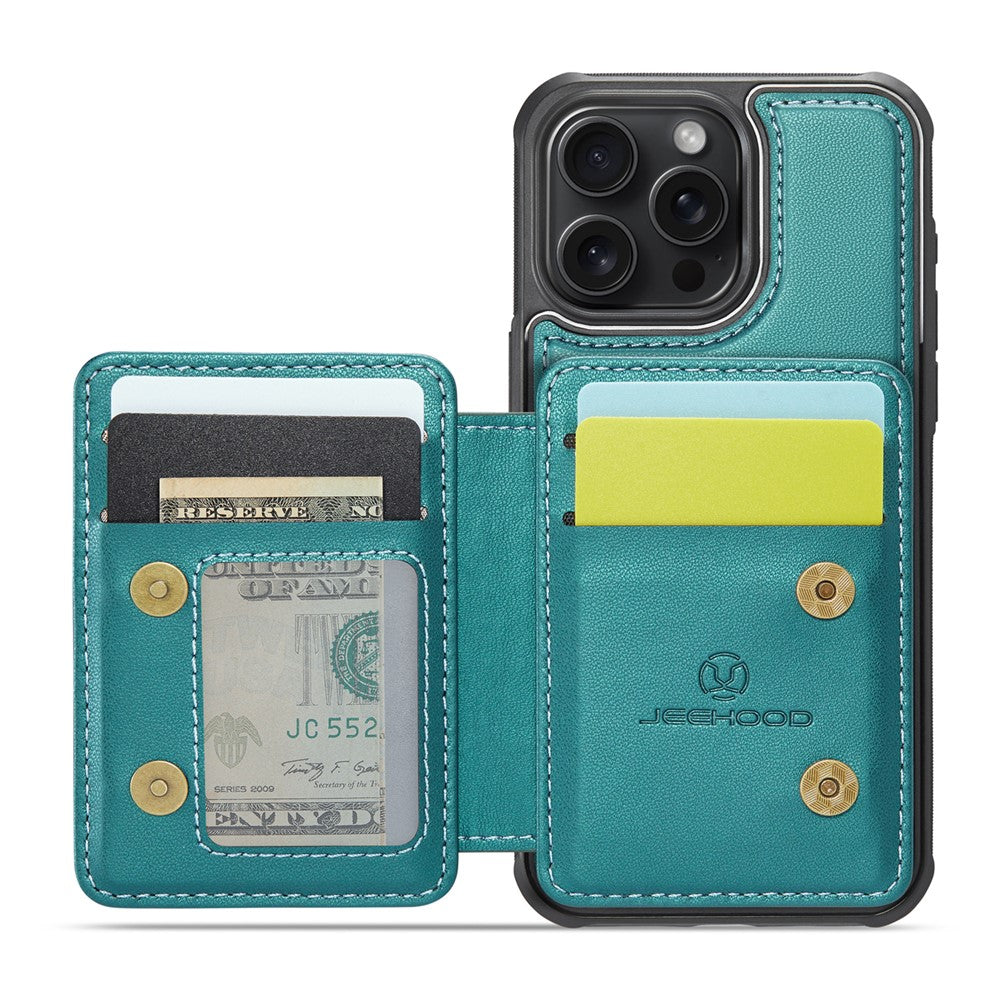 JEEHOOD J05 For iPhone 16 Pro Max Case Leather Mobile Cover with Detachable Magnetic Card Bag