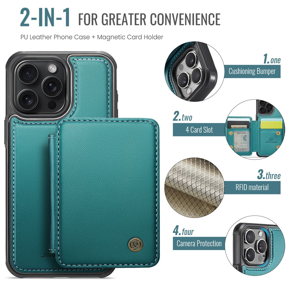 JEEHOOD J05 For iPhone 16 Pro Max Case Leather Mobile Cover with Detachable Magnetic Card Bag