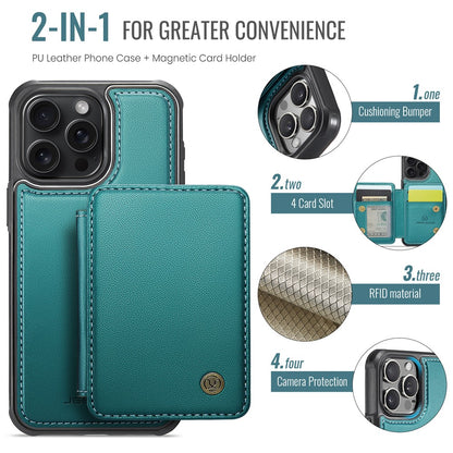 JEEHOOD J05 For iPhone 16 Pro Max Case Leather Mobile Cover with Detachable Magnetic Card Bag