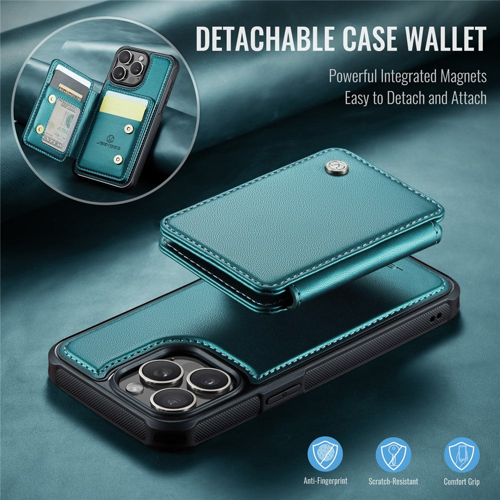 JEEHOOD J05 For iPhone 16 Pro Max Case Leather Mobile Cover with Detachable Magnetic Card Bag