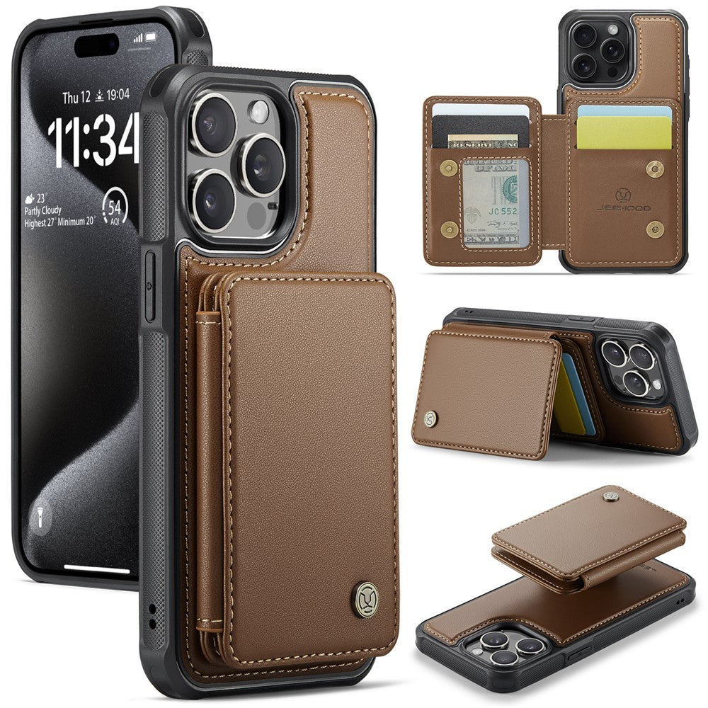 JEEHOOD J05 For iPhone 16 Pro Max Case Leather Mobile Cover with Detachable Magnetic Card Bag