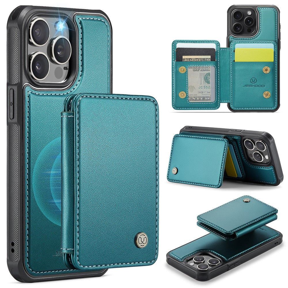 JEEHOOD J05 For iPhone 16 Pro Case Leather Mobile Cover with Detachable Magnetic Card Bag