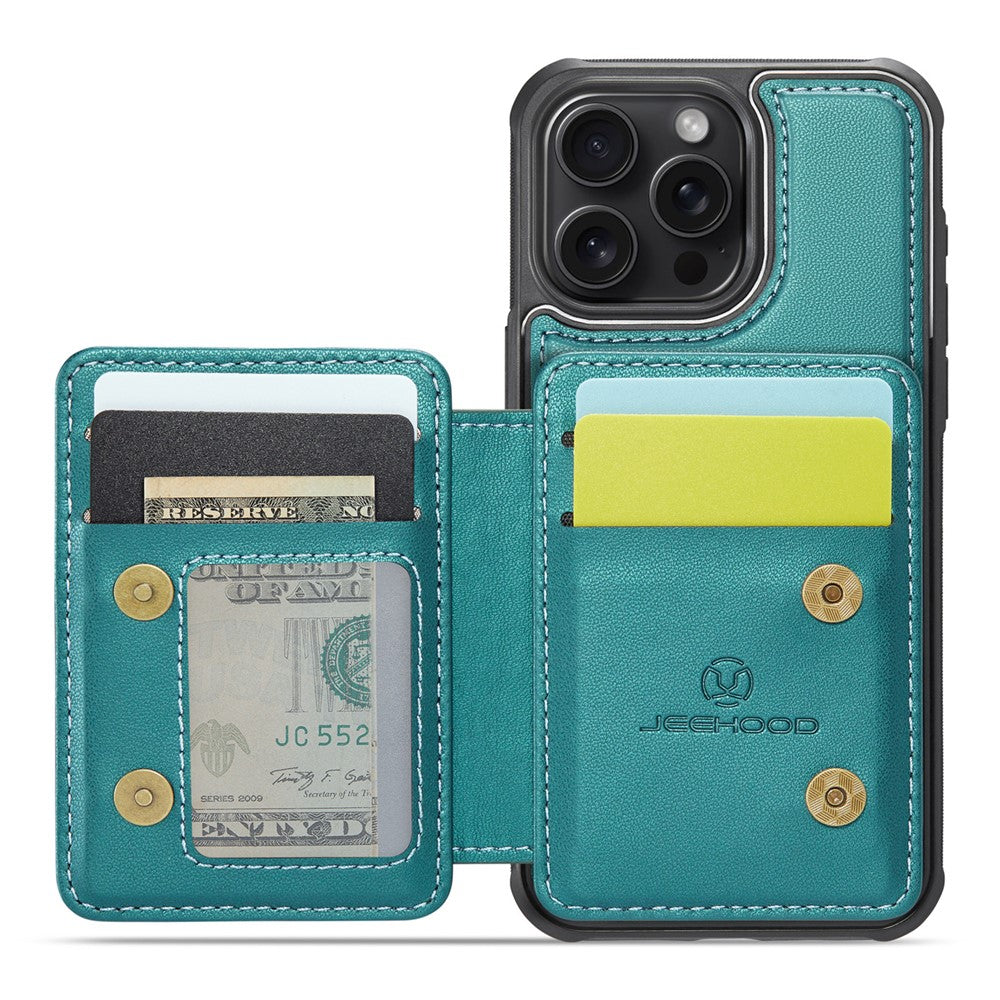 JEEHOOD J05 For iPhone 16 Pro Case Leather Mobile Cover with Detachable Magnetic Card Bag