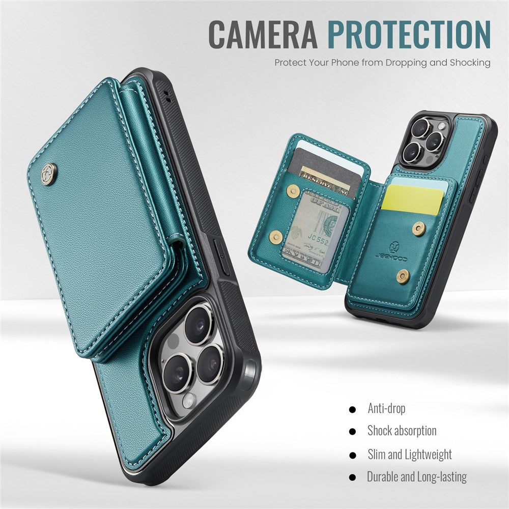 JEEHOOD J05 For iPhone 16 Pro Case Leather Mobile Cover with Detachable Magnetic Card Bag