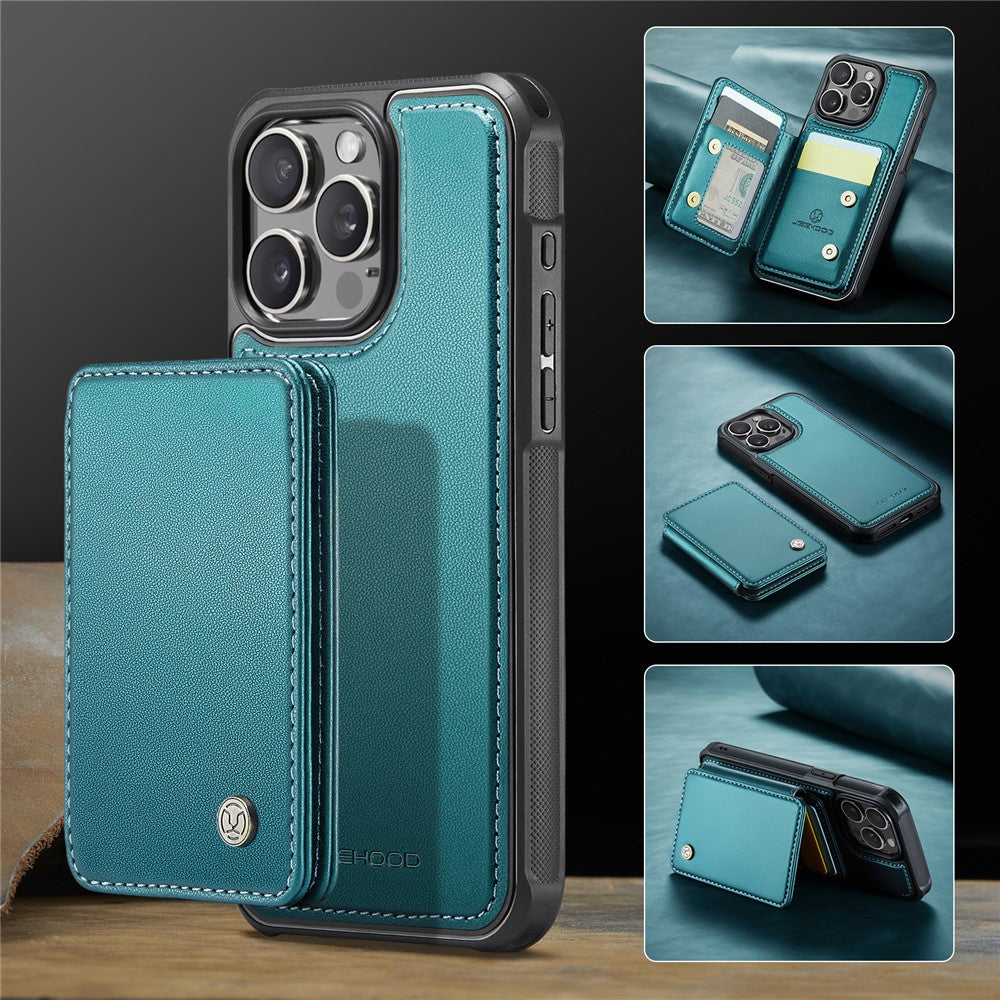 JEEHOOD J05 For iPhone 16 Pro Case Leather Mobile Cover with Detachable Magnetic Card Bag
