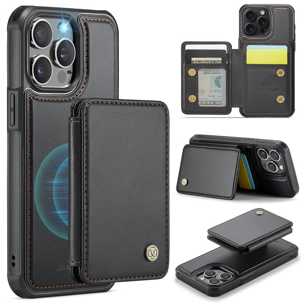 JEEHOOD J05 For iPhone 16 Pro Case Leather Mobile Cover with Detachable Magnetic Card Bag