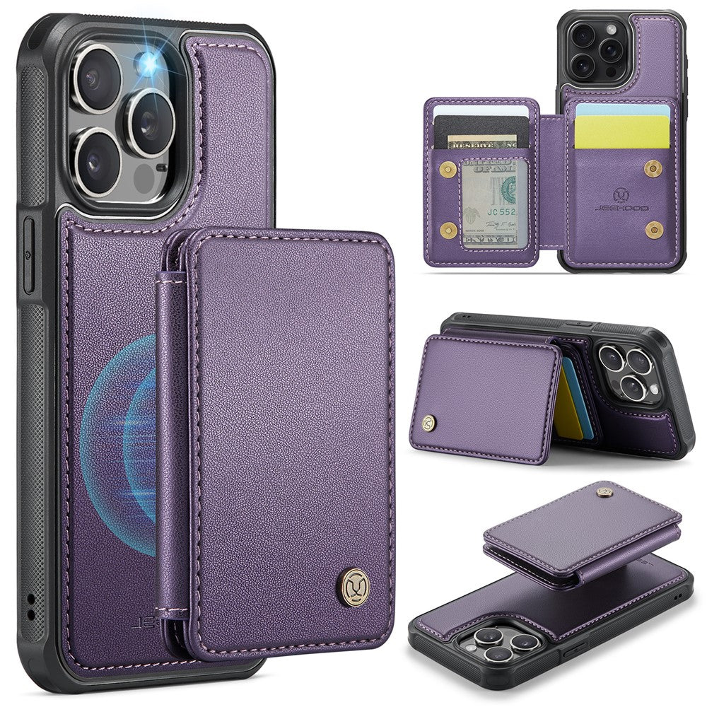 JEEHOOD J05 For iPhone 16 Pro Case Leather Mobile Cover with Detachable Magnetic Card Bag