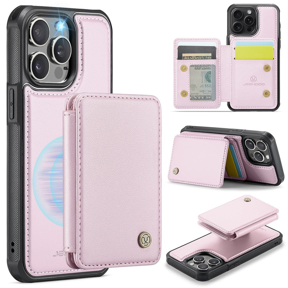JEEHOOD J05 For iPhone 16 Pro Case Leather Mobile Cover with Detachable Magnetic Card Bag