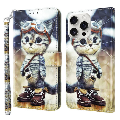 For iPhone 16 Pro Max Case Stand Pattern Printing Leather Phone Cover